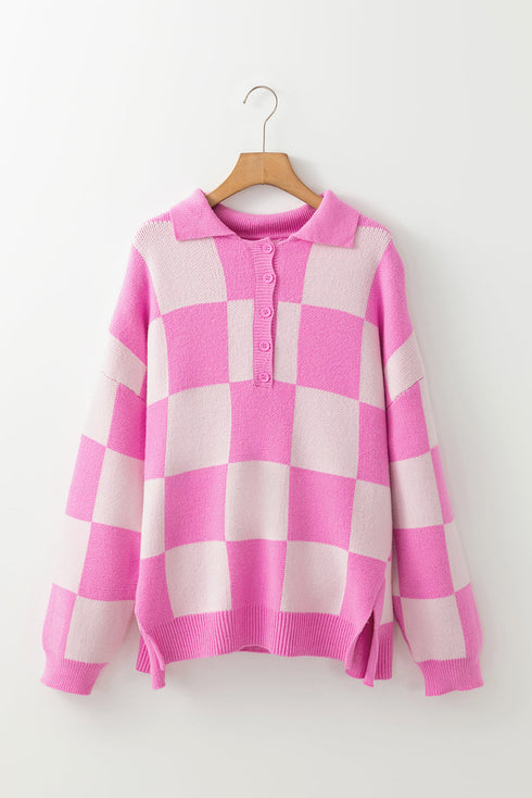 'Galena' Pink Checkered Sweater - Celes Fashion